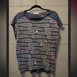 GAP Navy Leaf Print Short Sleeve Top